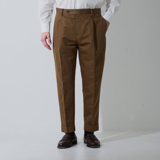CPT-16 / 1out-pleats uncle slacks - LC Twill - BROWN