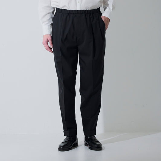CPT-20 / 2out-pleats elastic waist slacks - TWTS - BLACK