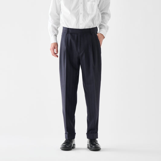 CPT-1 / Boucle Stripe / Navy x Black / 2アウトプリーツ スラックス