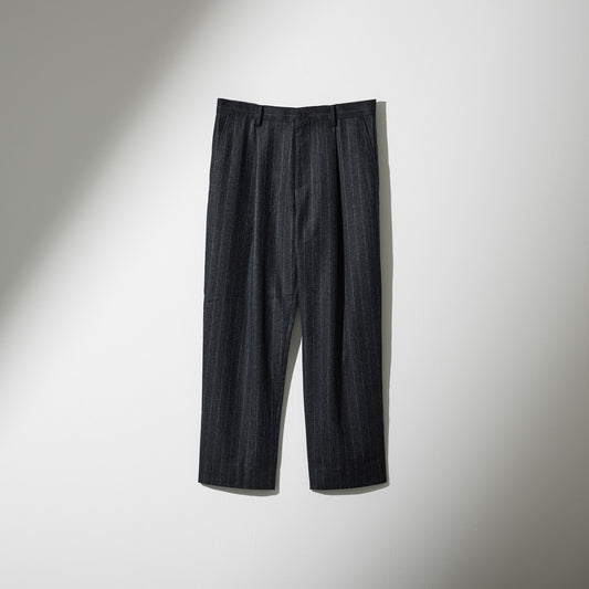 CPT-15/ 1out-Pleats Pants -Stripe wool Flannel -Grey