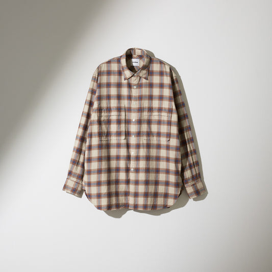 CSH-4 / W Pocket Shirt -Cotton Check Flannel -Beige