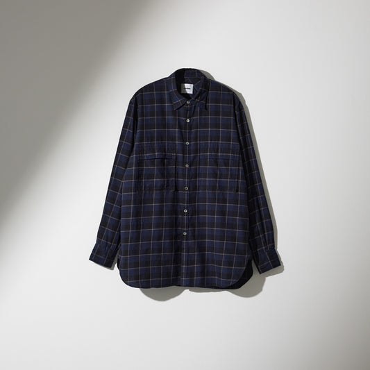 CSH-4 / W Pocket Shirt -Cotton Check Flannel -Navy