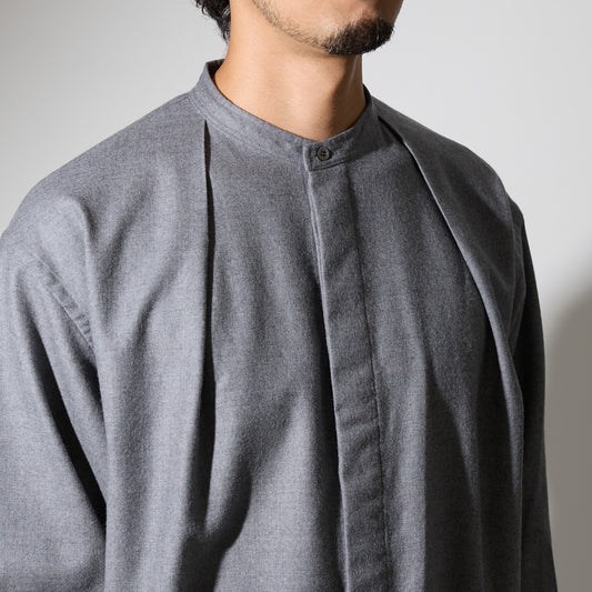 CSH-1 / 1in-Pleats Longshirt -Wool Flannel -Grey