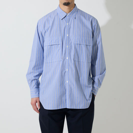 CSH-4 - Cotton Multi Stripe - BLU*WHT / Wポケットシャツ