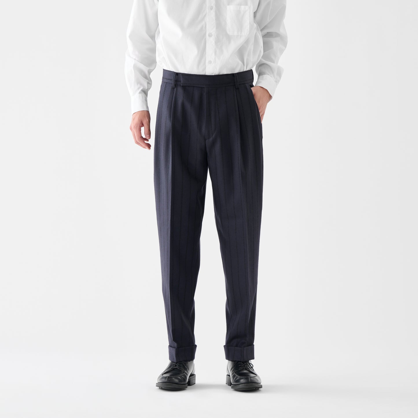 CPT-1  / Boucle Stripe / Navy x Black / 2アウトプリーツ スラックス