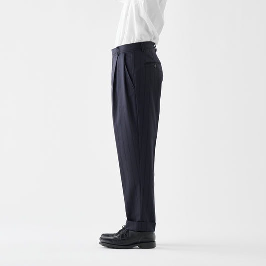 CPT-1  / Boucle Stripe / Navy x Black / 2アウトプリーツ スラックス