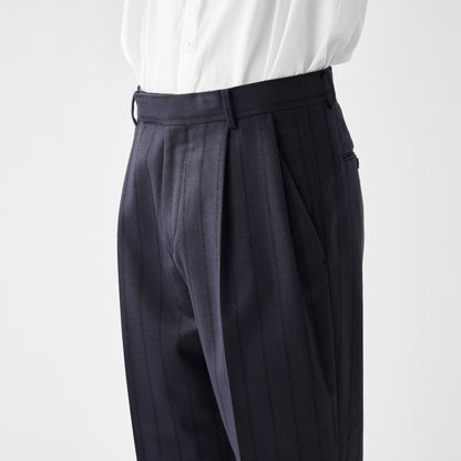 CPT-1  / Boucle Stripe / Navy x Black / 2アウトプリーツ スラックス