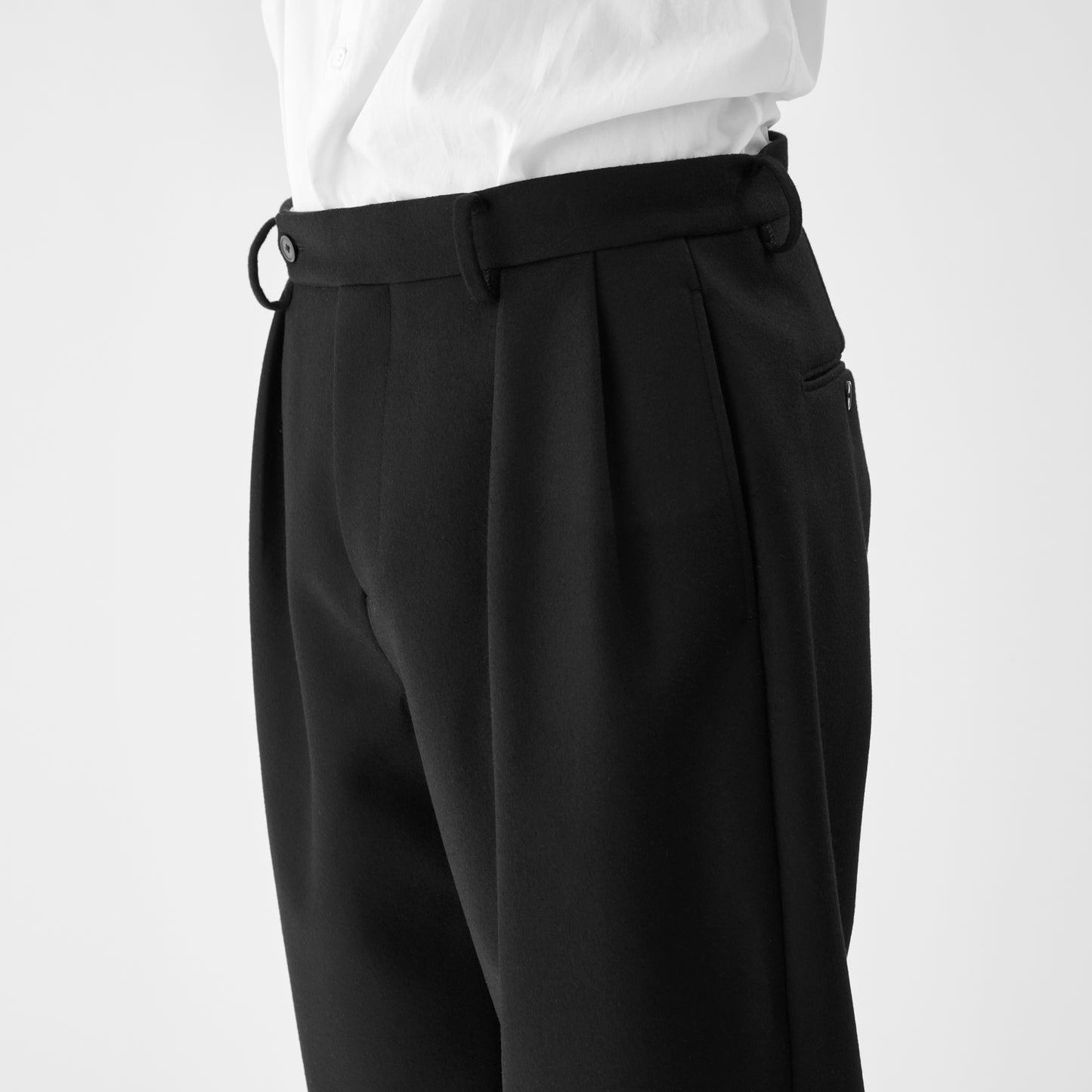 CPT-17  / 2/90 Wool Melton / Black / ボックスプリーツ パンツ