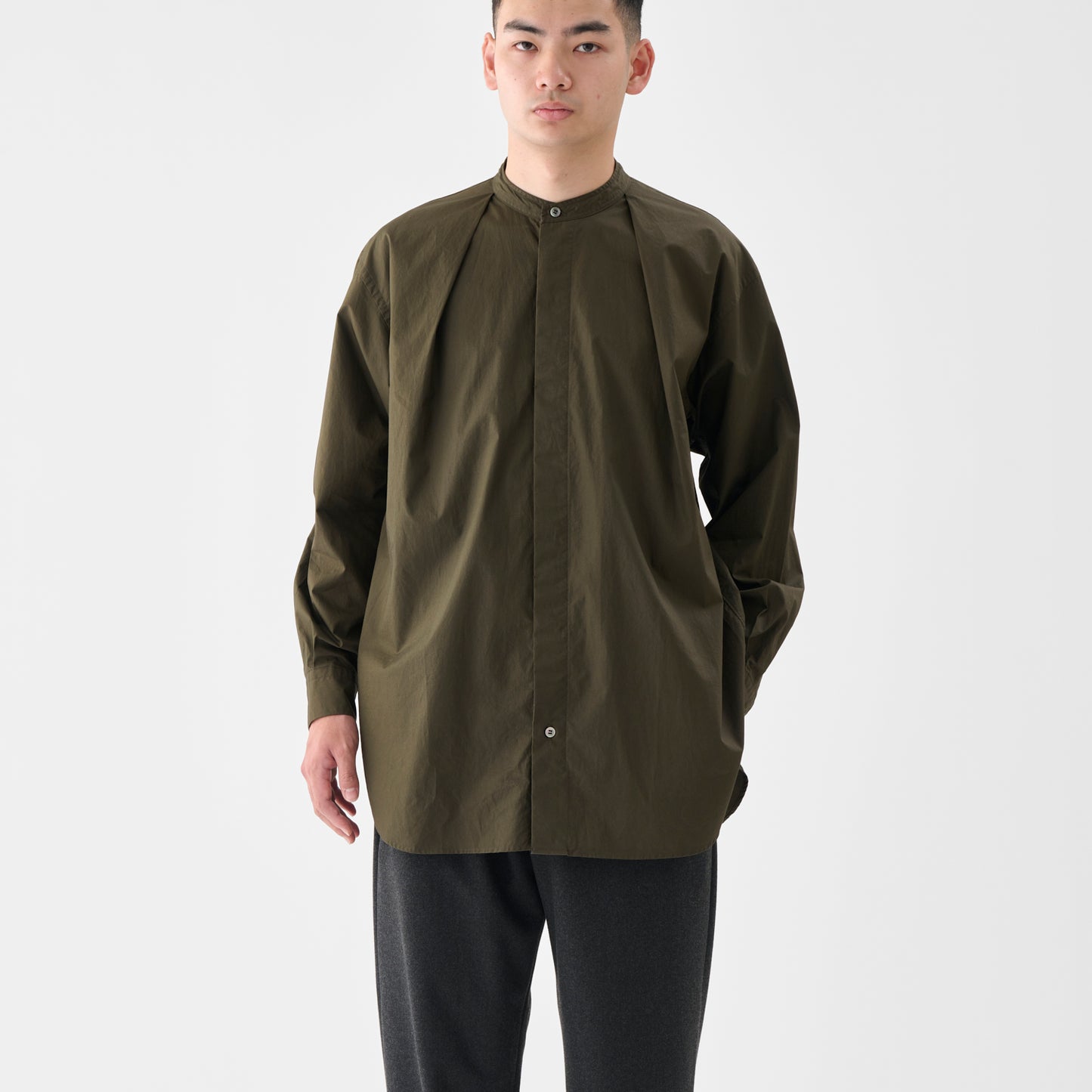 CSH-1 / 80/1 Cotton Twill / Khaki / 1インプリーツ ロングシャツ
