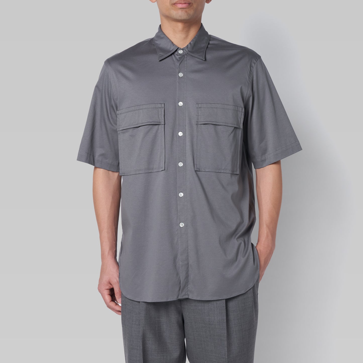 CSH-15 - Cotton Smooth - Grey / ショートスリーブ ダブルポケットシャツ