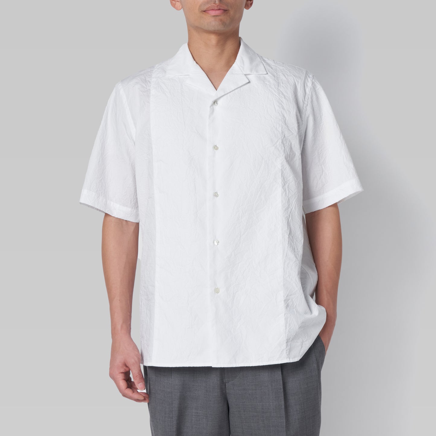 CSH-28 - Wrinkle Poplin - White / ショートスリーブ オープンカラーシャツ