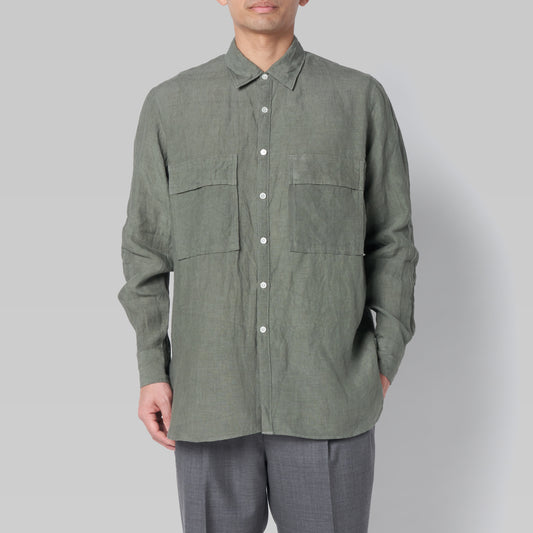 CSH-4 – 1/60 Linen Cloth – Khaki / ダブルポケット シャツ