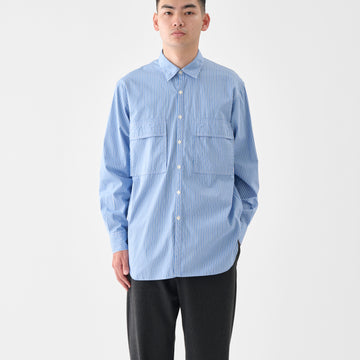 CSH-4 / Suvin Cotton Stripe / L.Blue x White / ダブルポケット シャツ