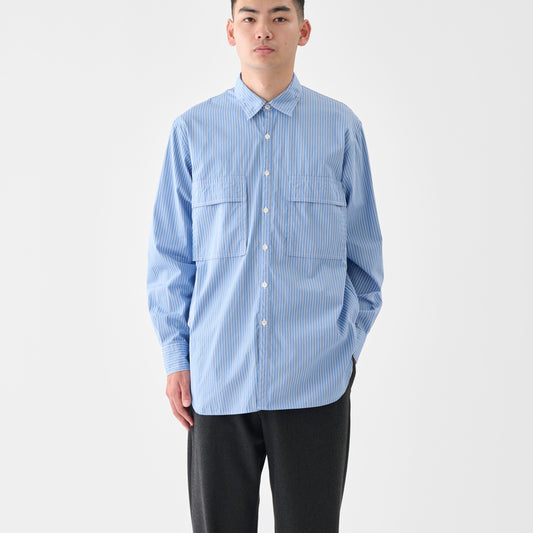 CSH-4 / Suvin Cotton Stripe / L.Blue x White / ダブルポケット シャツ