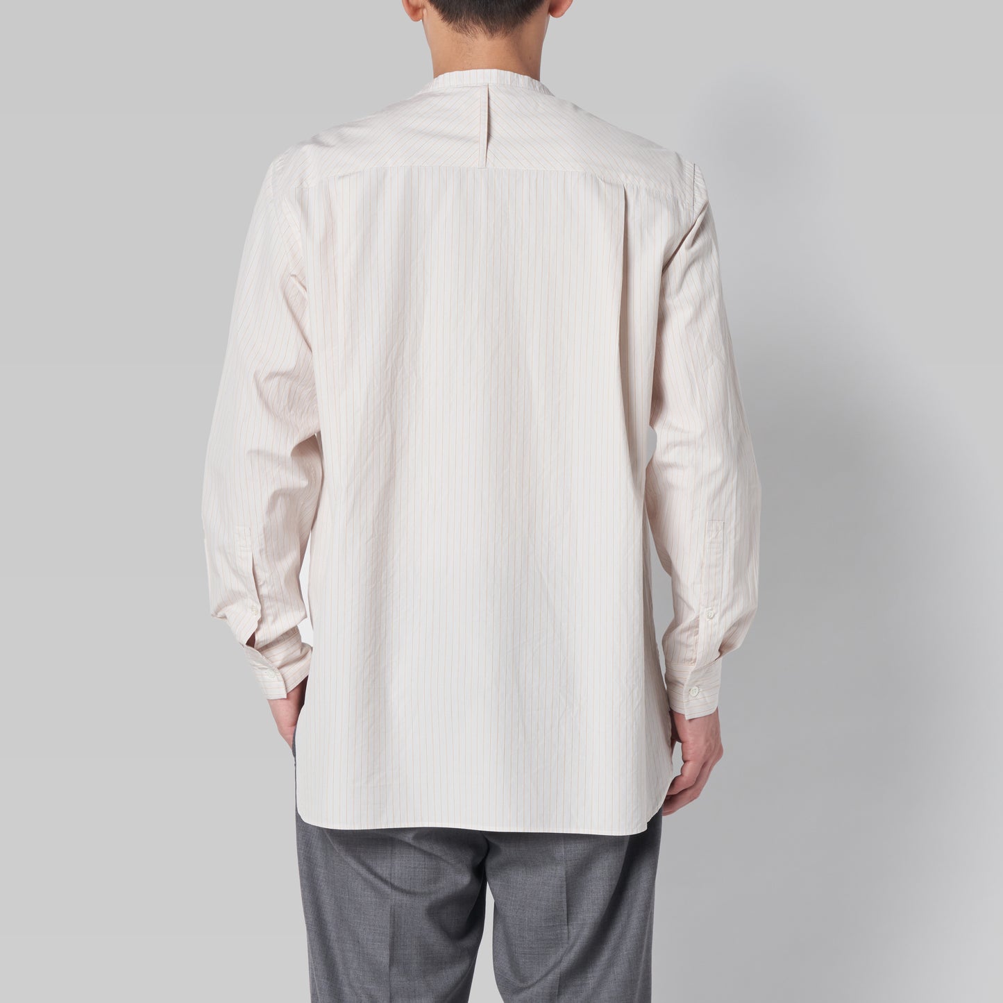 CSH-5 - 100/2 Cotton Stripe - Beige x Orange / ヘンリーネックシャツ