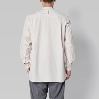CSH-5 - 100/2 Cotton Stripe - Beige x Orange / ヘンリーネックシャツ