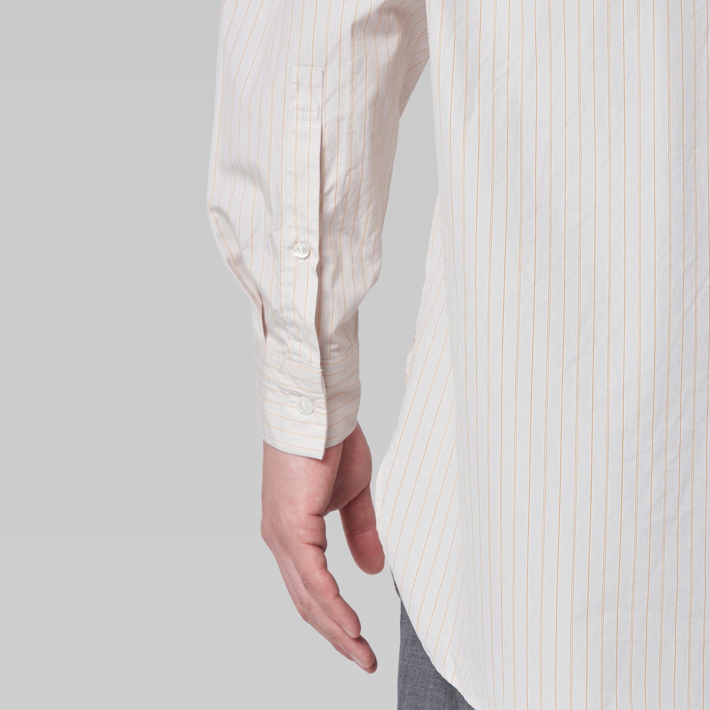CSH-5 - 100/2 Cotton Stripe - Beige x Orange / ヘンリーネックシャツ