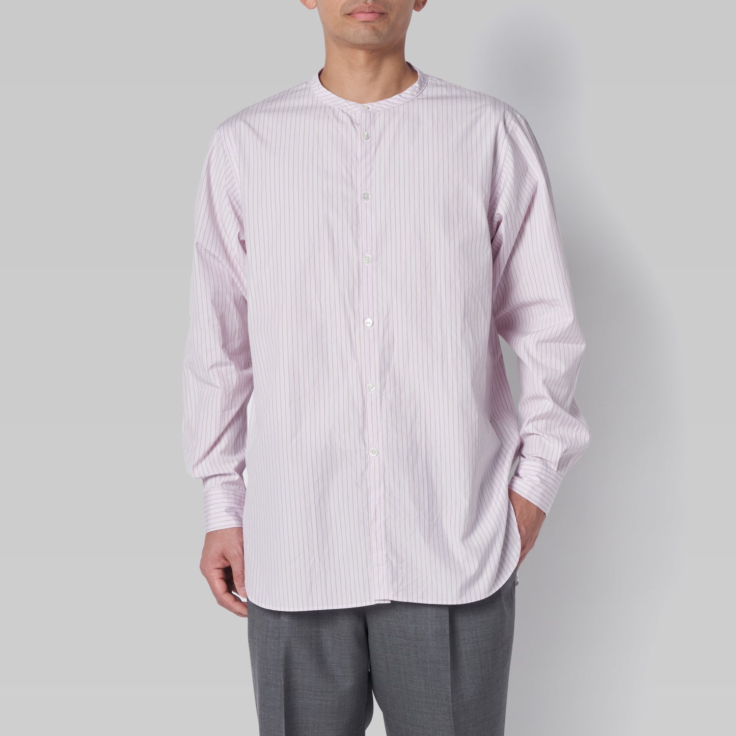 CSH-5 - 100/2 Cotton Stripe - Pink x Beige / ヘンリーネックシャツ