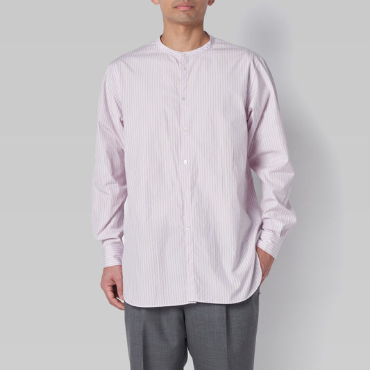 CSH-5 - 100/2 Cotton Stripe - Pink x Beige / ヘンリーネックシャツ