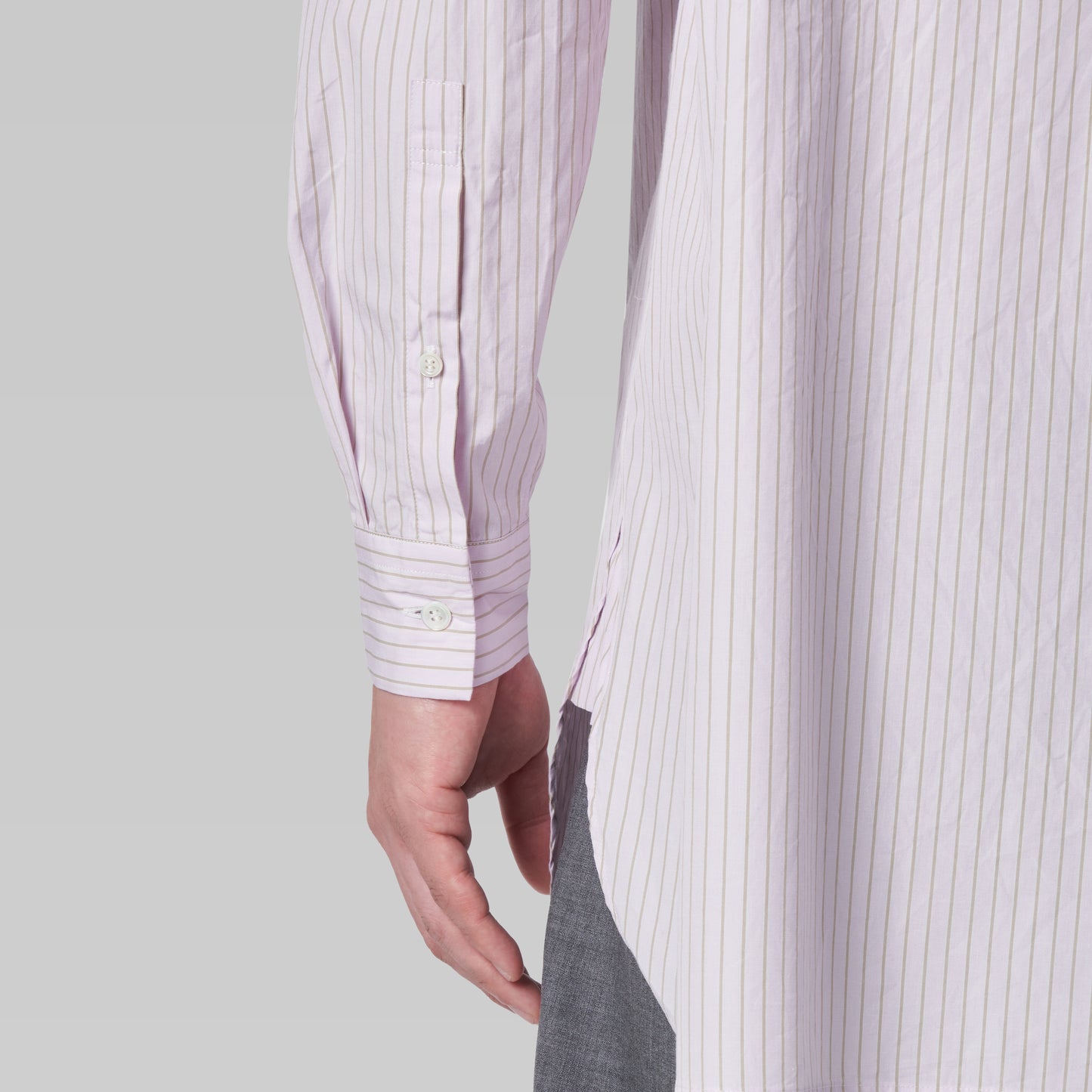 CSH-5 - 100/2 Cotton Stripe - Pink x Beige / ヘンリーネックシャツ