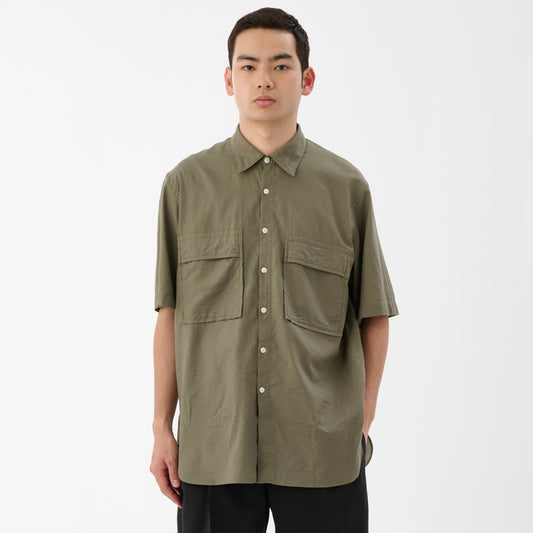 Cotton Silk Twill Double Pocket Shirt / Khaki