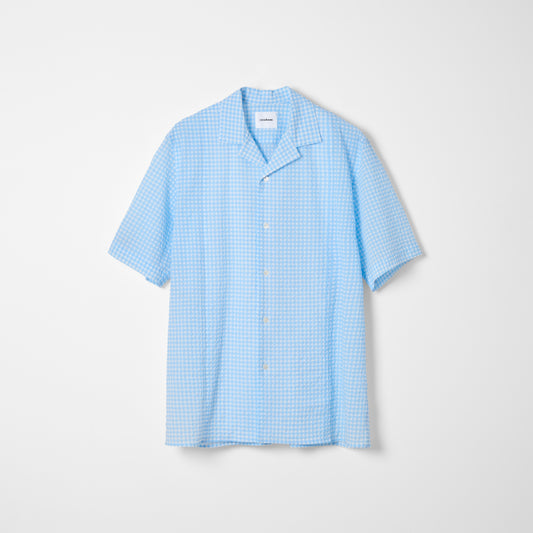 Kyoto-Dyed Ripple Open Collar Shirt / White x Blue