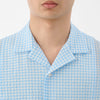 Kyoto-Dyed Ripple Open Collar Shirt / White x Blue