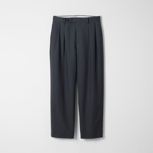Wool Calmskin Box Pleat Trousers / Grey
