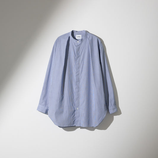 CSH-1 / 1in-Pleats Longshirt -Stripes Cotton Broad -White x Blue