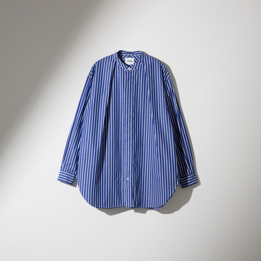 CSH-1 / 1in-Pleats Longshirt -Stripes Cotton Broad -Blue x White