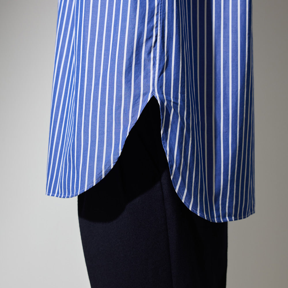 CSH-1 / 1in-Pleats Longshirt -Stripes Cotton Broad -Blue x White