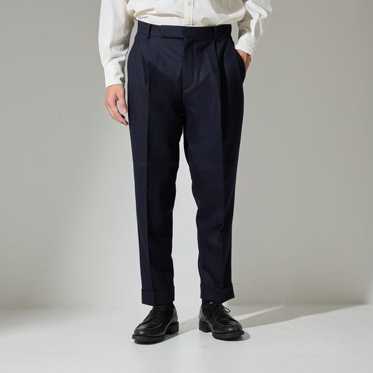 CPT-1 / 2out-Pleats Slacks -Wool Flannel -Navy