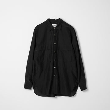 Cotton Silk Lawn Double Pocket Shirt / Black