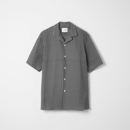 CSH-28 / Kyoto Ripple / Black x White / 半袖オープンカラーシャツ