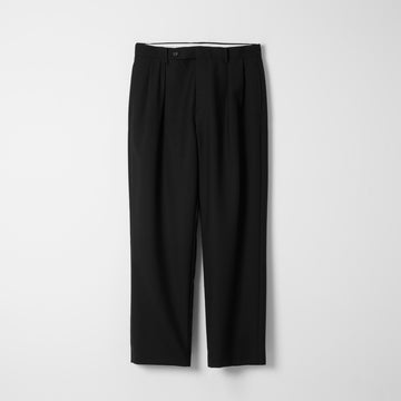 Wool Calmskin Box Pleat Trousers / Black