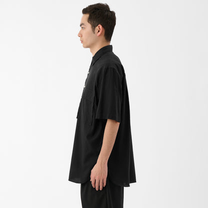 Cotton Silk Twill Double Pocket Shirt / Black