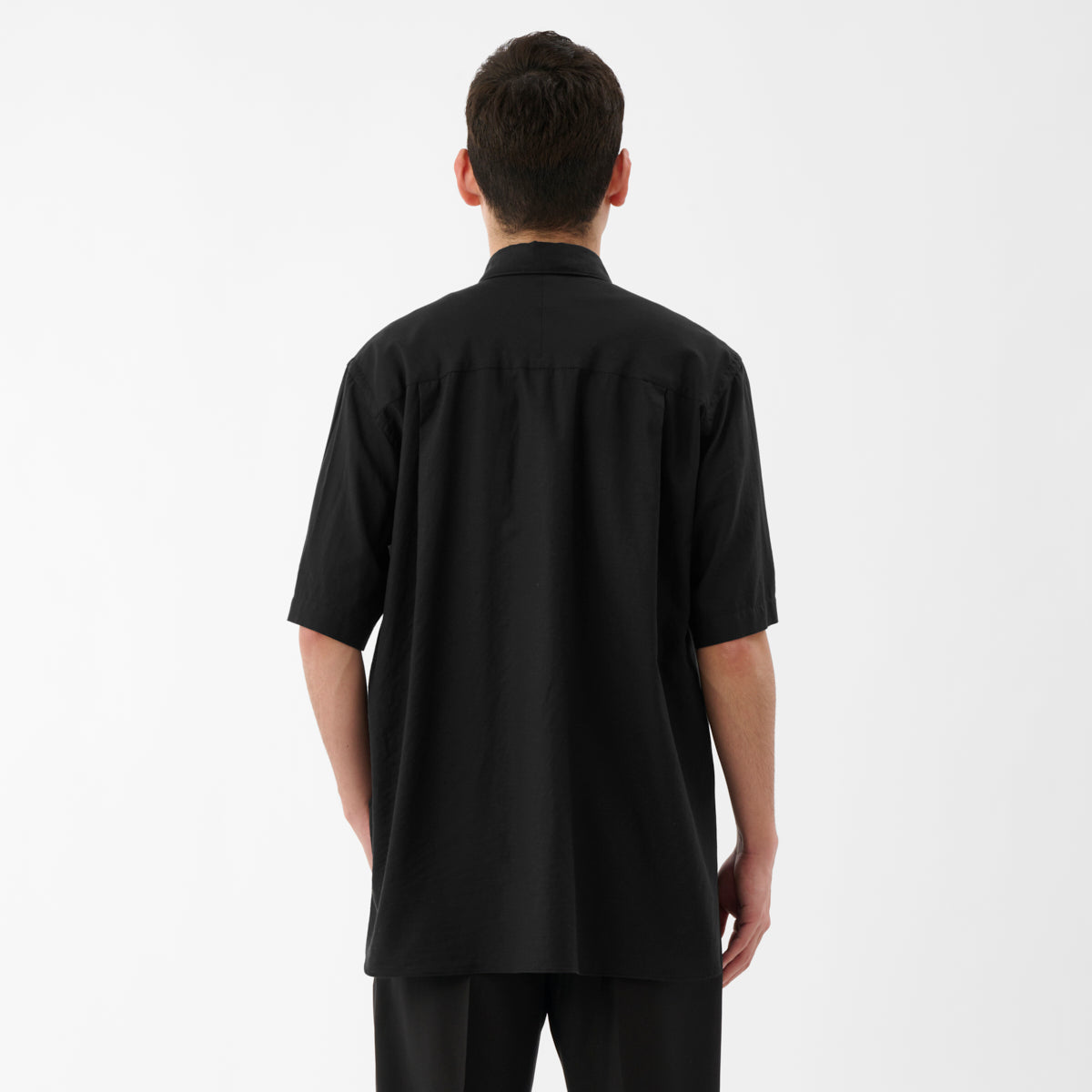 Cotton Silk Twill Double Pocket Shirt / Black