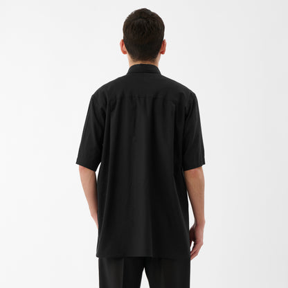 Cotton Silk Twill Double Pocket Shirt / Black