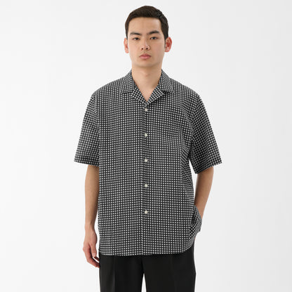 Kyoto-Dyed Ripple Open Collar Shirt / Black x White