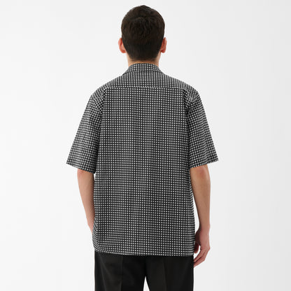 Kyoto-Dyed Ripple Open Collar Shirt / Black x White