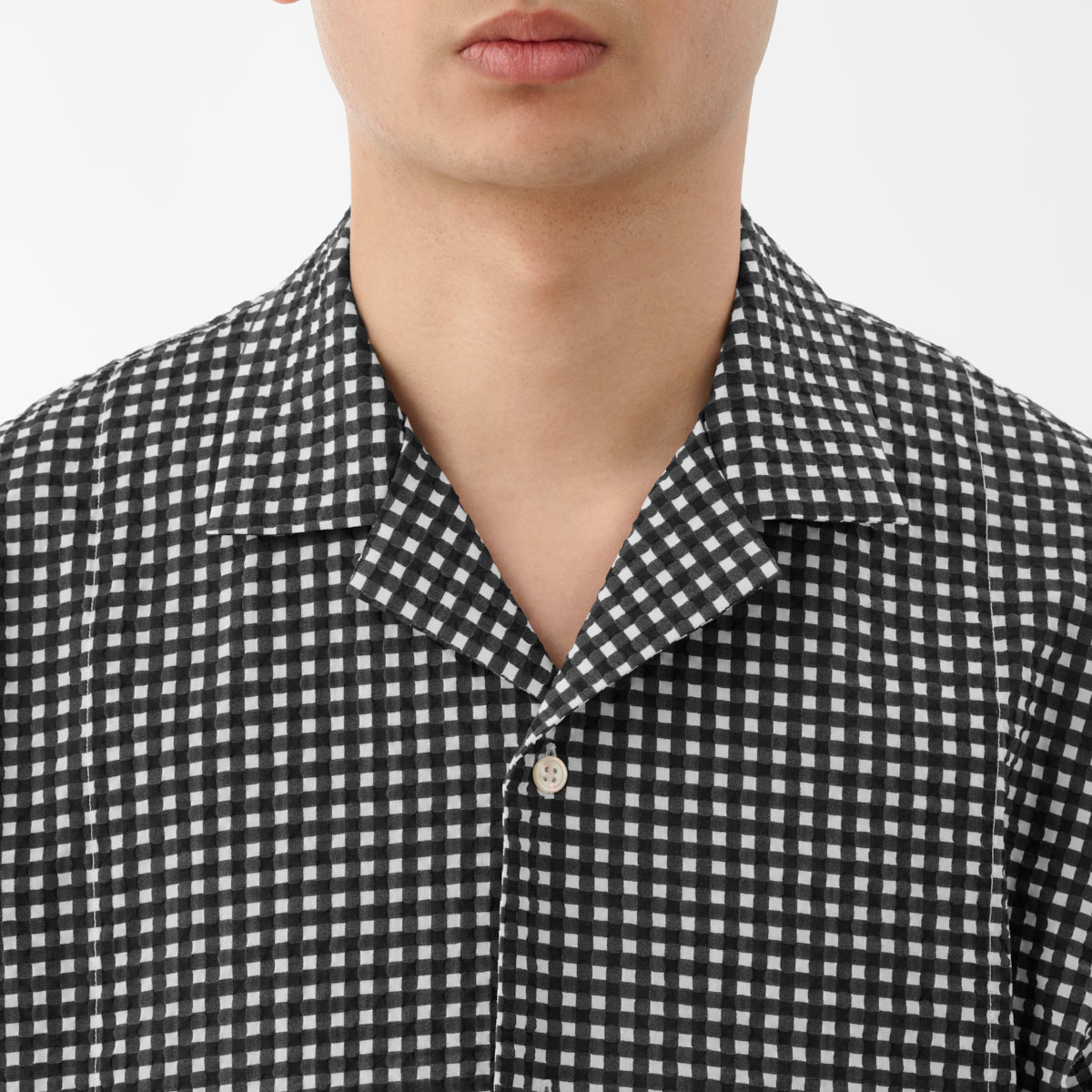 Kyoto-Dyed Ripple Open Collar Shirt / Black x White