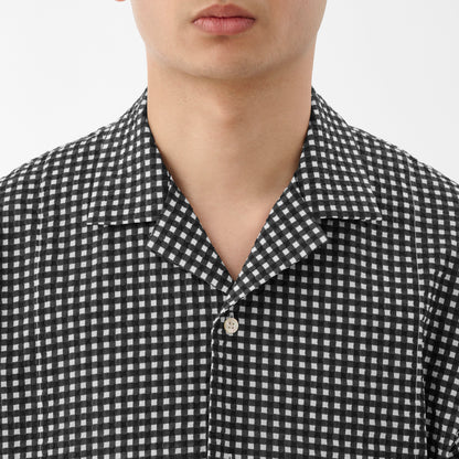 Kyoto-Dyed Ripple Open Collar Shirt / Black x White