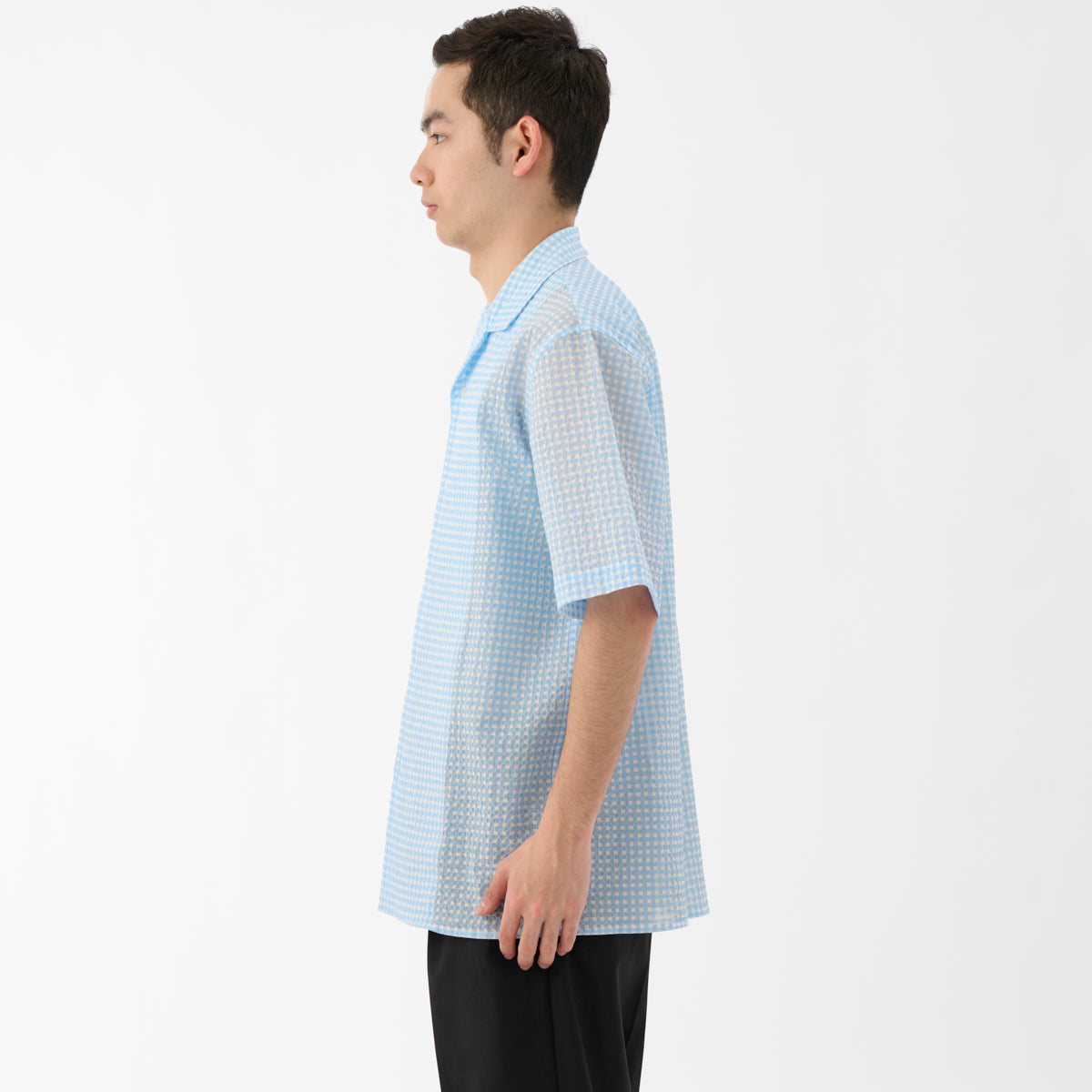 CSH-28 / Kyoto Ripple / Lt.Blue x White / 半袖オープンカラーシャツ