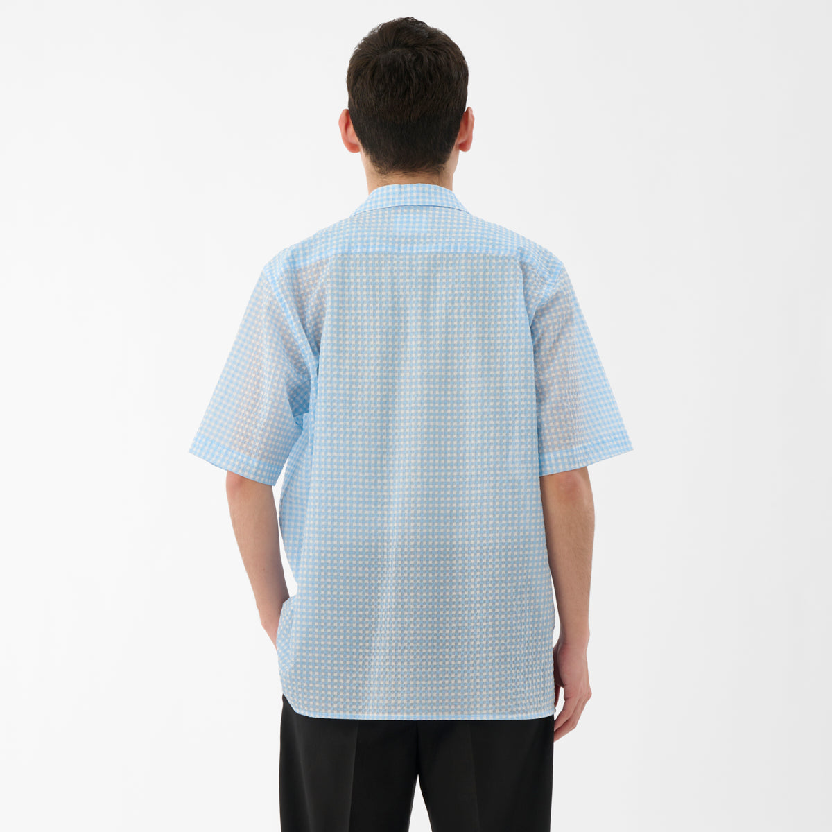 CSH-28 / Kyoto Ripple / Lt.Blue x White / 半袖オープンカラーシャツ