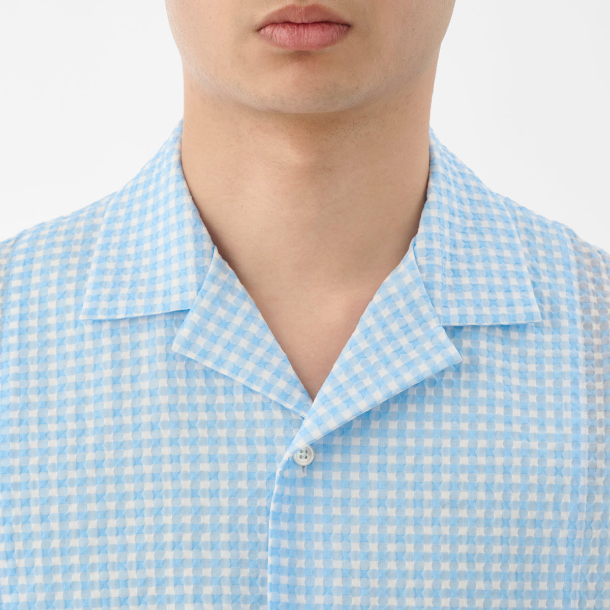 CSH-28 / Kyoto Ripple / Lt.Blue x White / 半袖オープンカラーシャツ