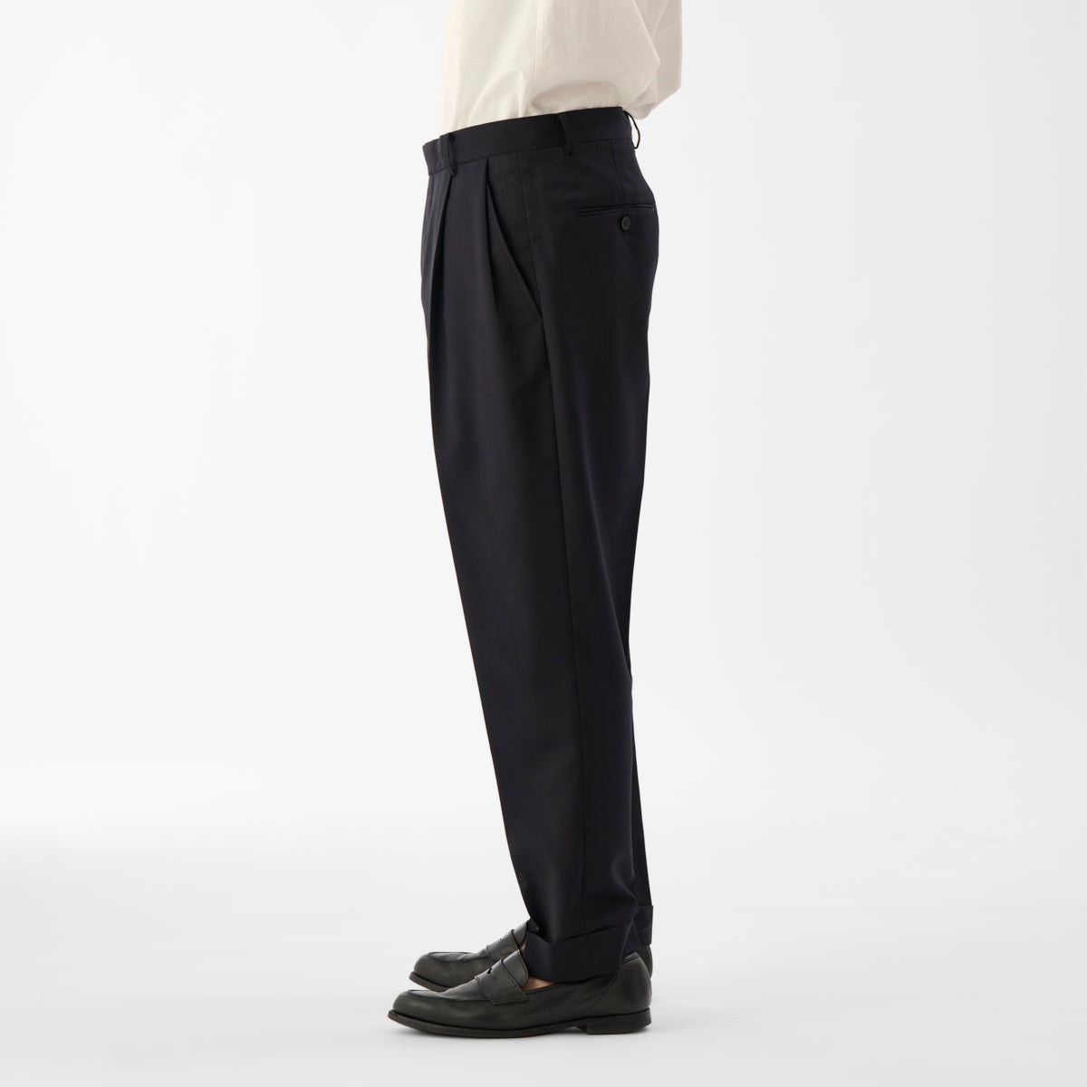 Wool Blend Tropical 2-Out Pleat Trousers / Navy