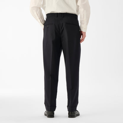 Wool Blend Tropical 2-Out Pleat Trousers / Navy