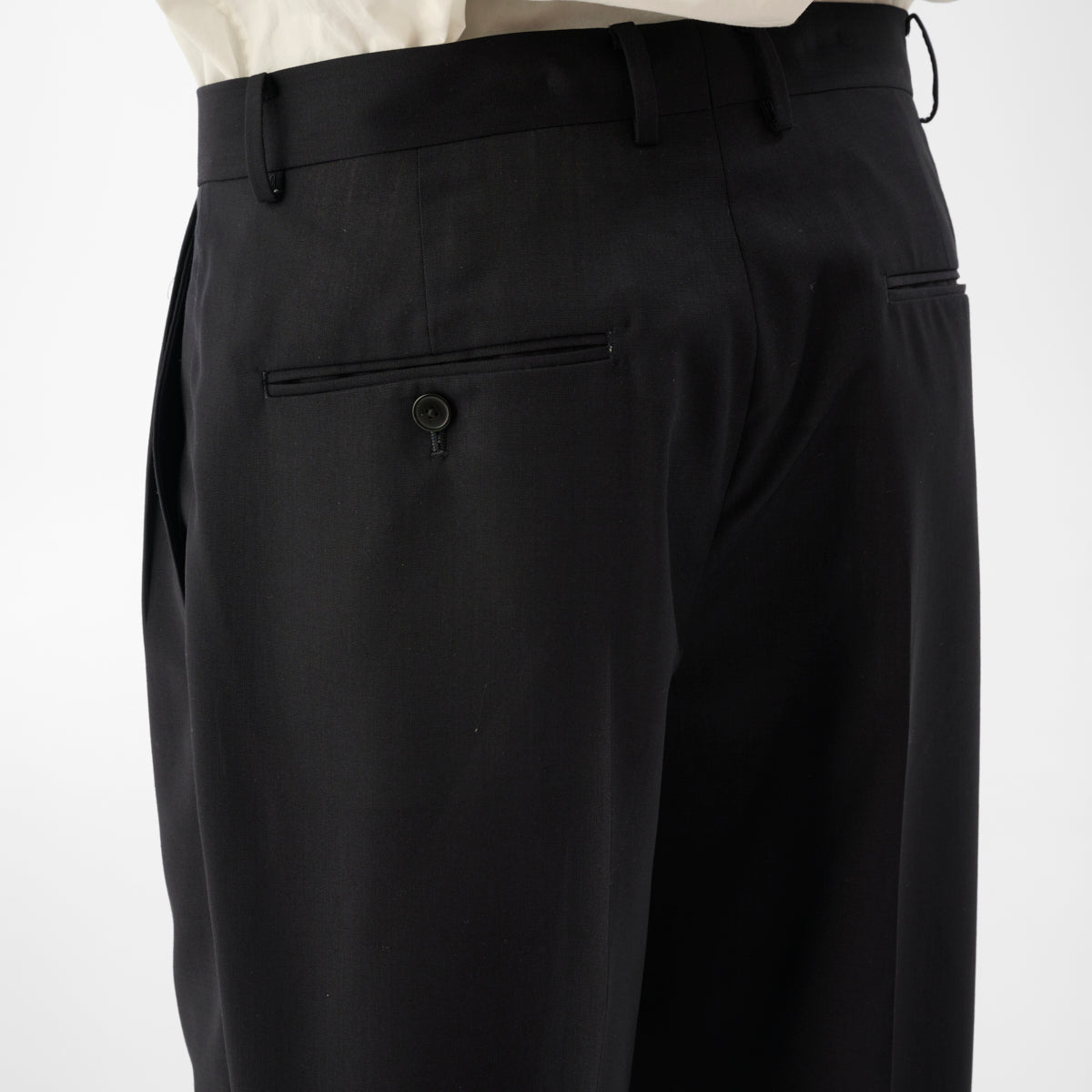Wool Blend Tropical 2-Out Pleat Trousers / Navy