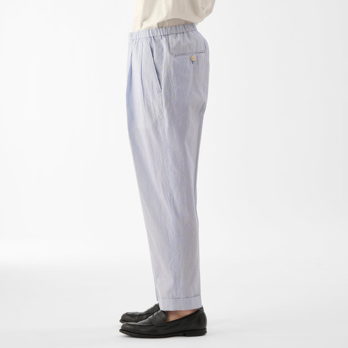 Finx Cotton Cordlane Easy Trousers / White x Blue