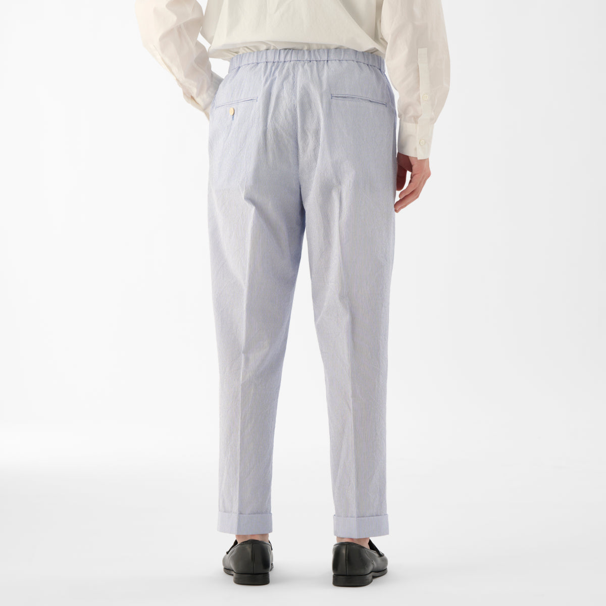 Finx Cotton Cordlane Easy Trousers / White x Blue